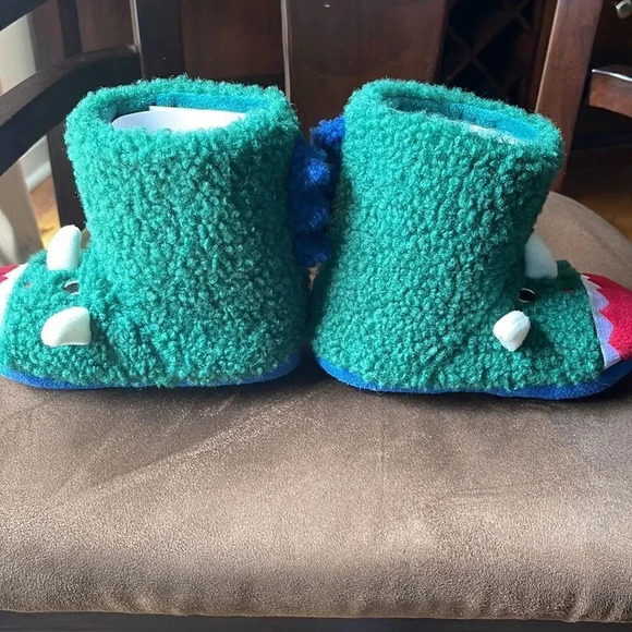 Totes toasties Green Kid Dinosaur boots slippers Size small 11-12 - Picture 5 of 9